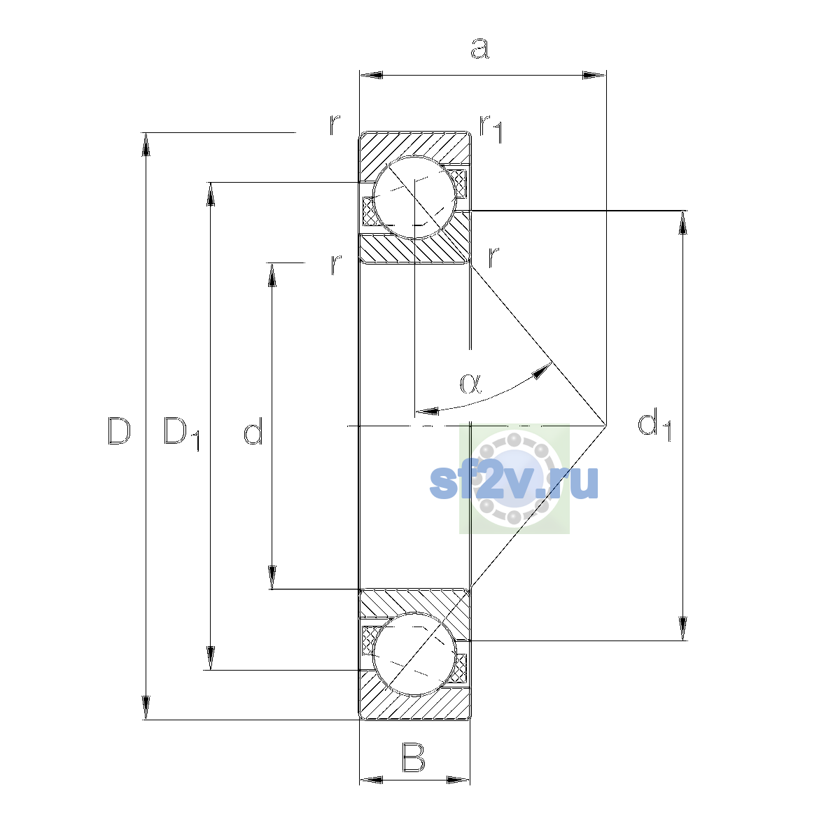 Схема подшипника 7205-B-XL-TVP-P5-UA