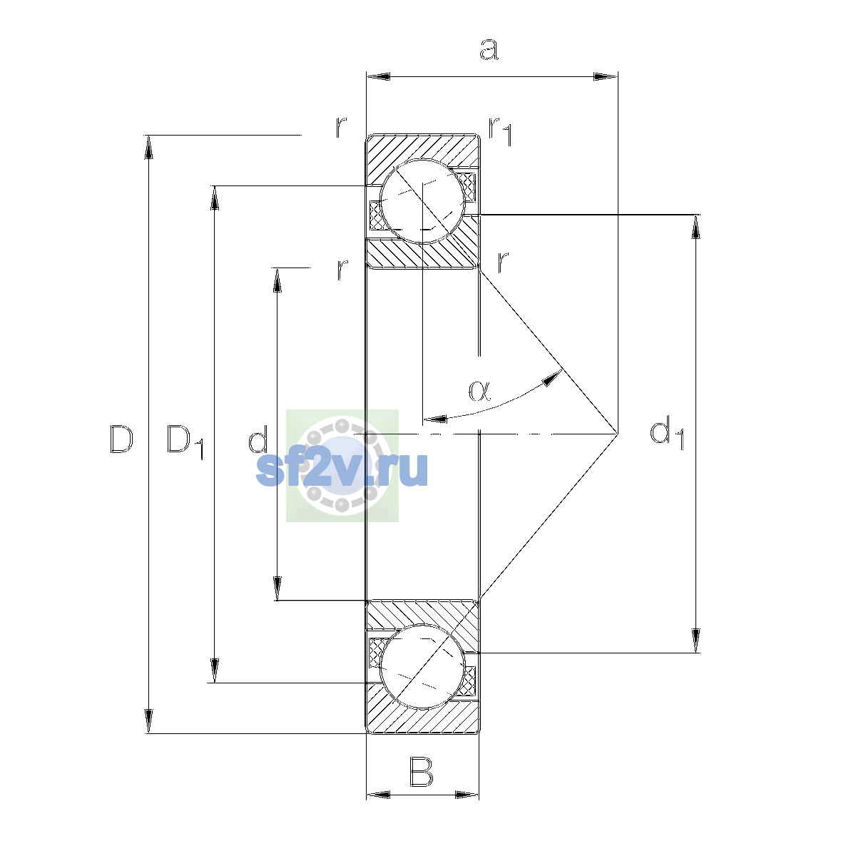 Схема подшипника 7205-B-XL-TVP-P5-UO