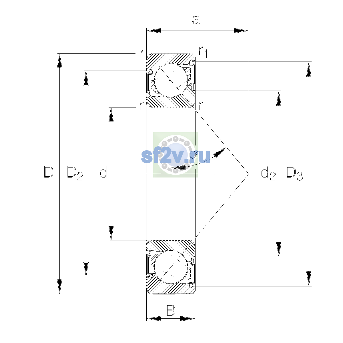 Схема подшипника 7206-B-XL-2RS-TVP