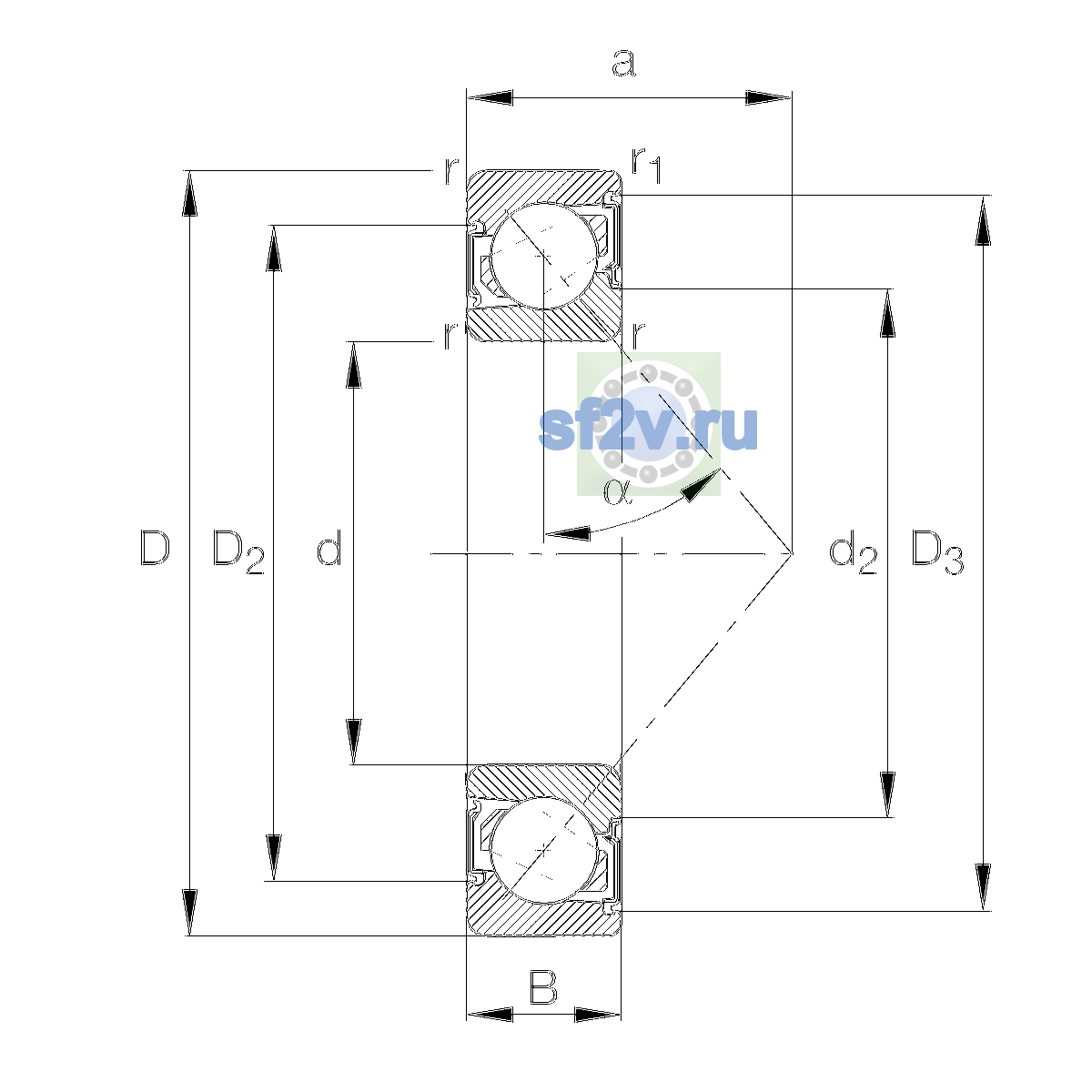 Схема подшипника 7206-B-XL-2RS-TVP-UO