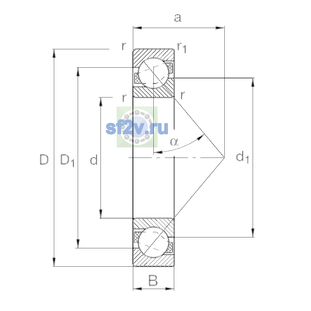 Схема подшипника 7206-B-XL-MP-UA