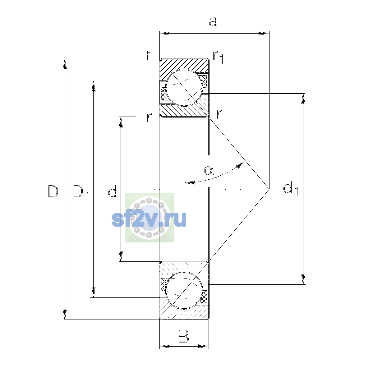 Схема подшипника 7206-B-XL-TVP-UO