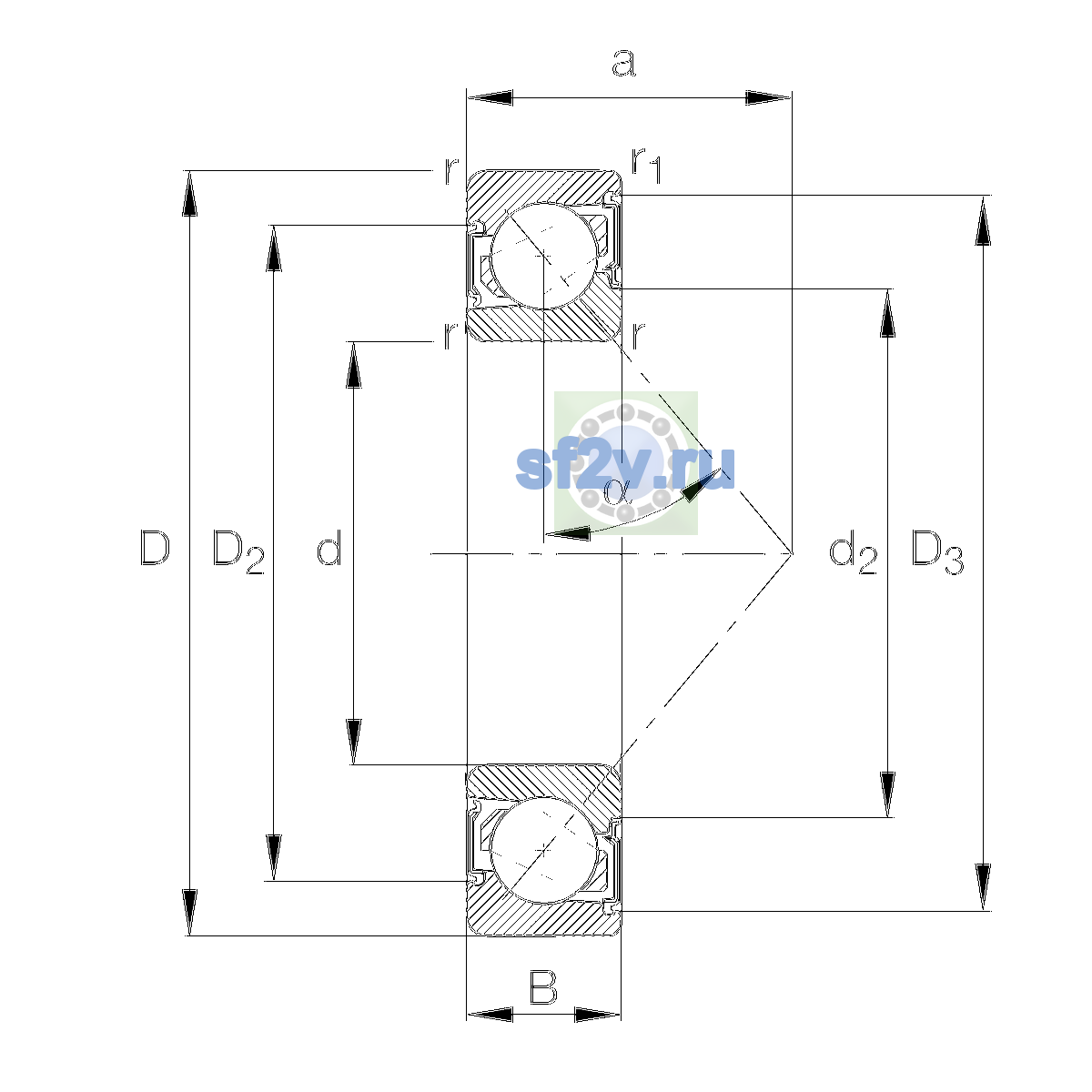 Схема подшипника 7207-B-XL-2RS-TVP