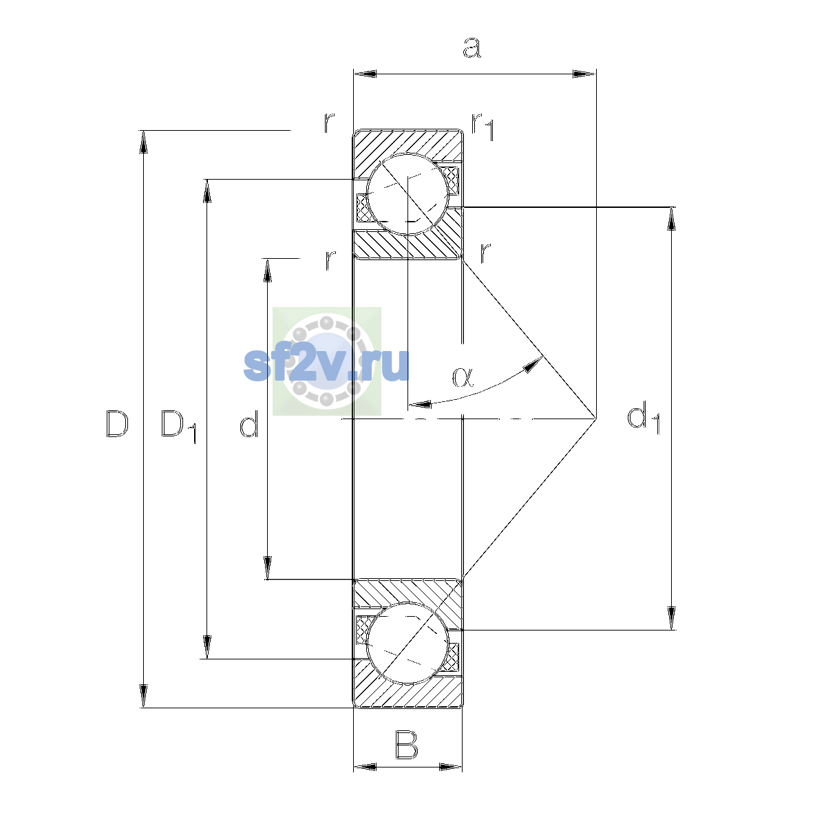 Схема подшипника 7207-B-XL-MP-UA
