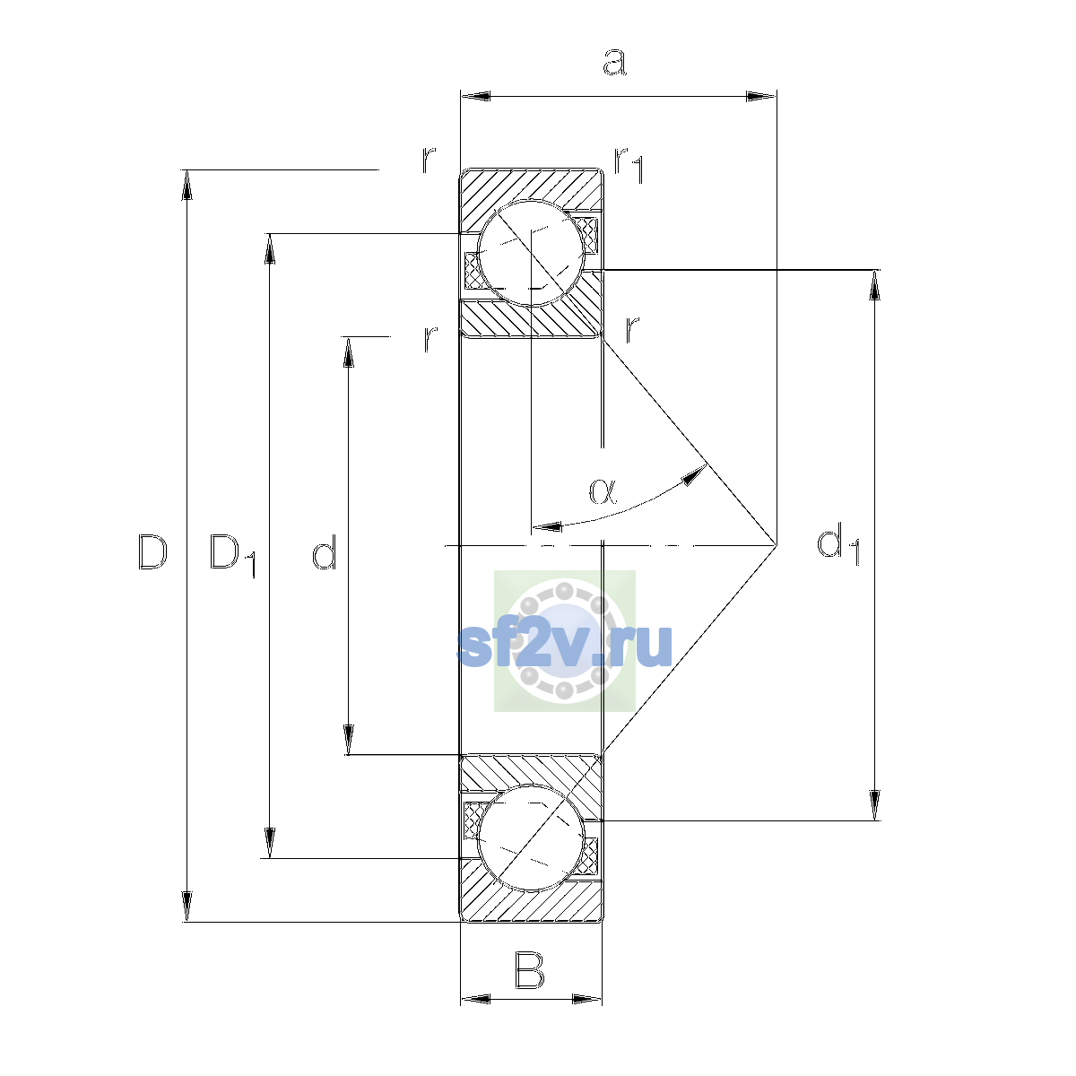 Схема подшипника 7207-B-XL-TVP-P5-UO