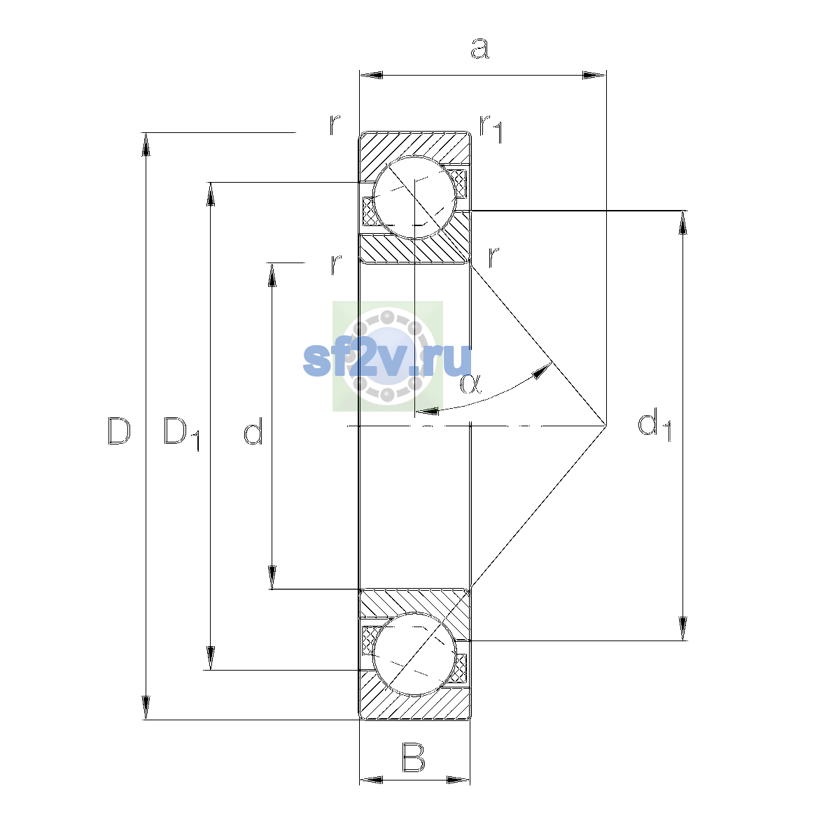 Схема подшипника 7207-B-XL-TVP-UO
