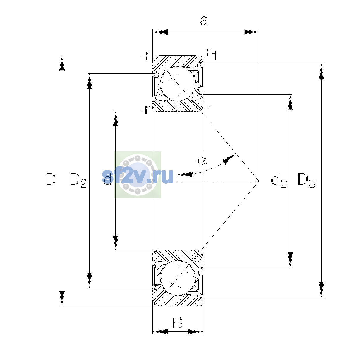 Схема подшипника 7208-B-XL-2RS-TVP