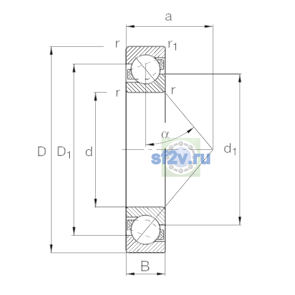 Схема подшипника 7208-B-XL-MP-UA