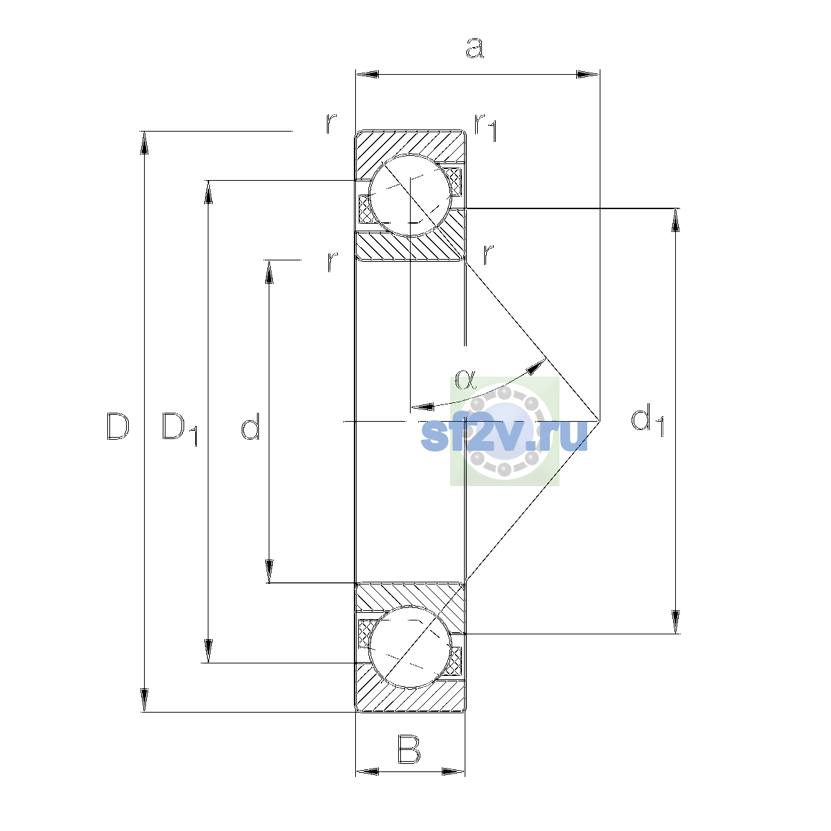 Схема подшипника 7208-B-XL-TVP-P5-UO