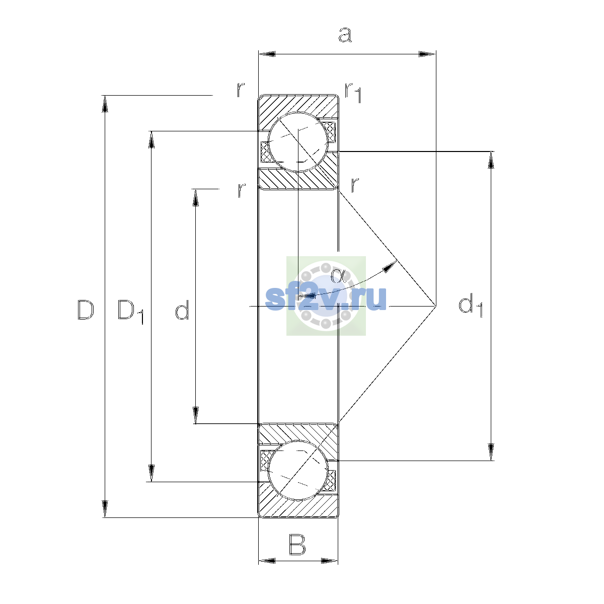 Схема подшипника 7208-B-XL-TVP-UB