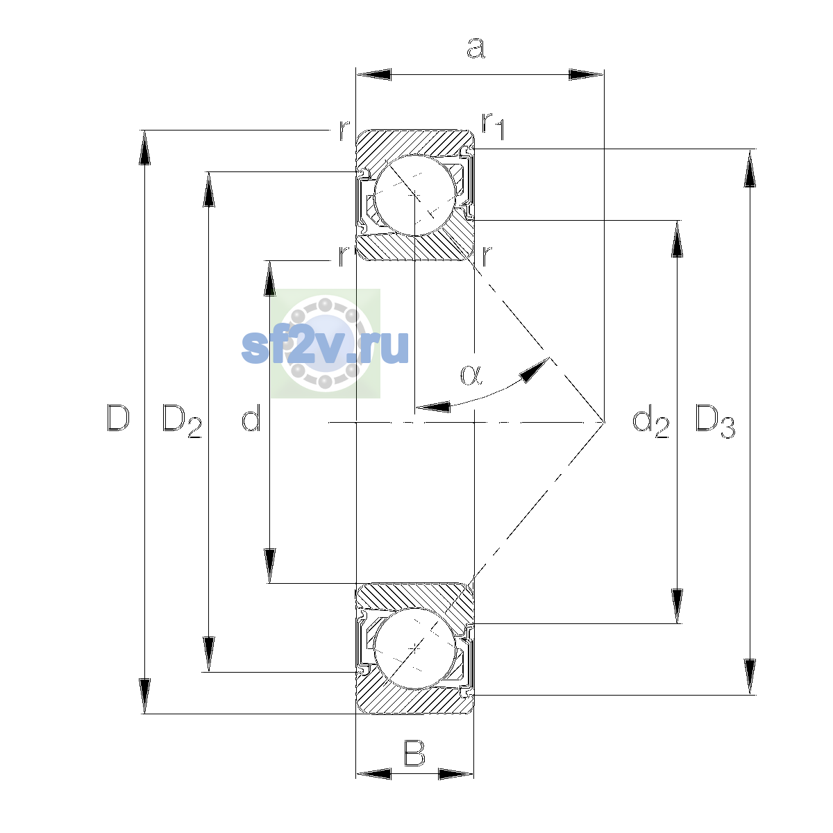 Схема подшипника 7209-B-XL-2RS-TVP