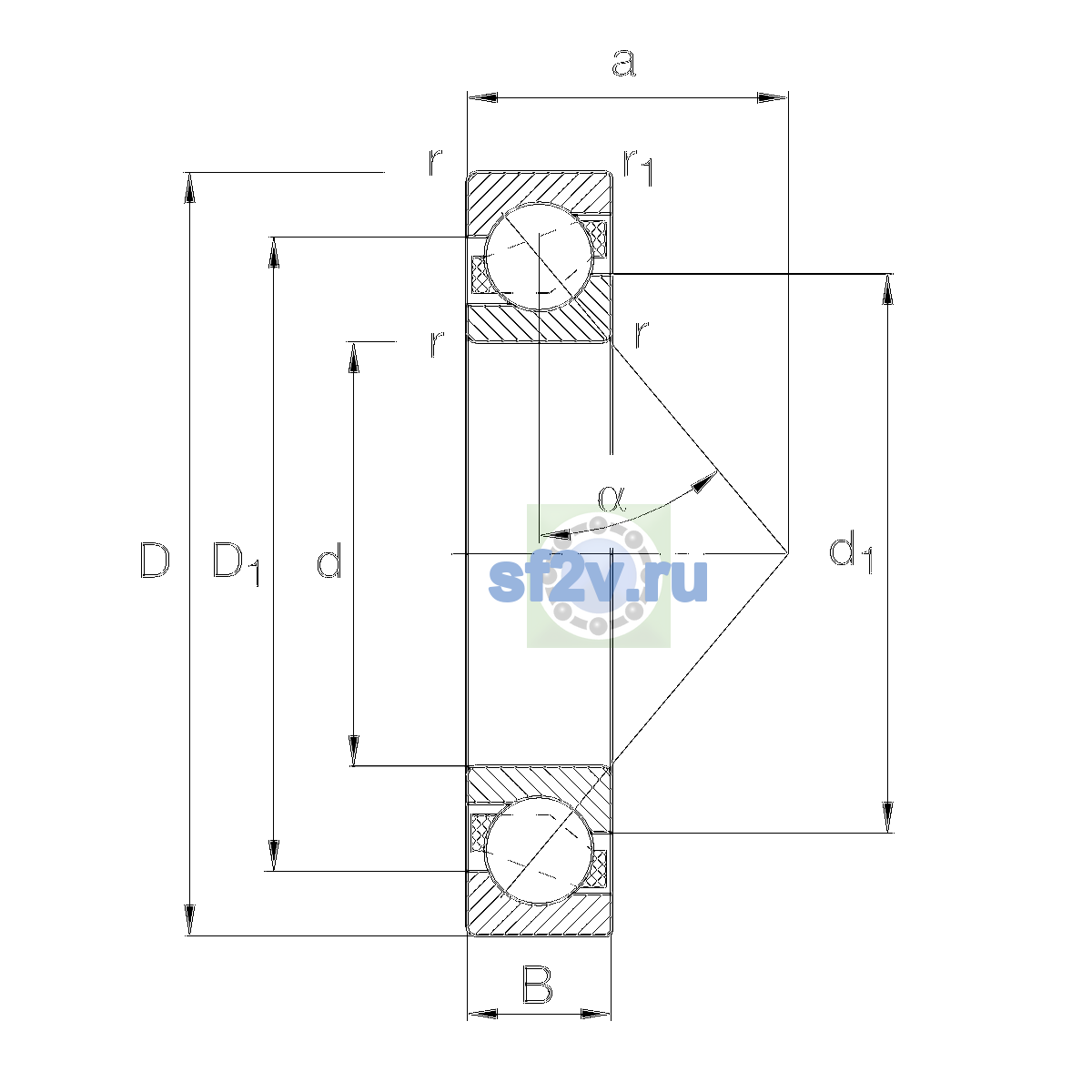 Схема подшипника 7209-B-XL-JP-UA