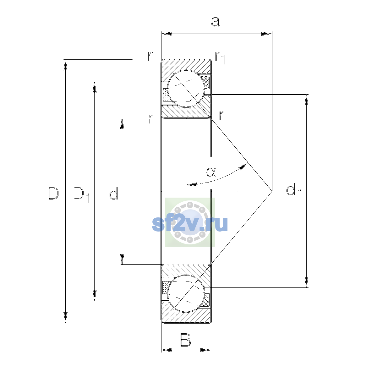 Схема подшипника 7209-B-XL-MP-UA