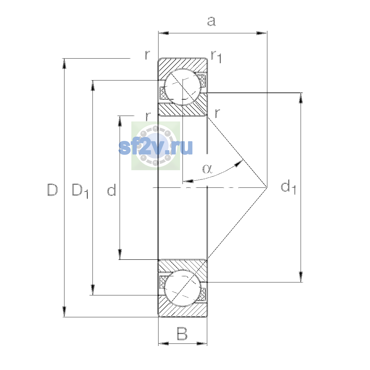 Схема подшипника 7209-B-XL-TVP-UA