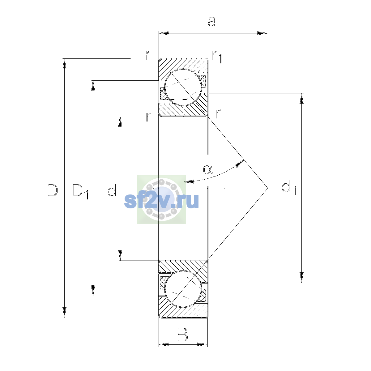 Схема подшипника 7209-B-XL-TVP-UB