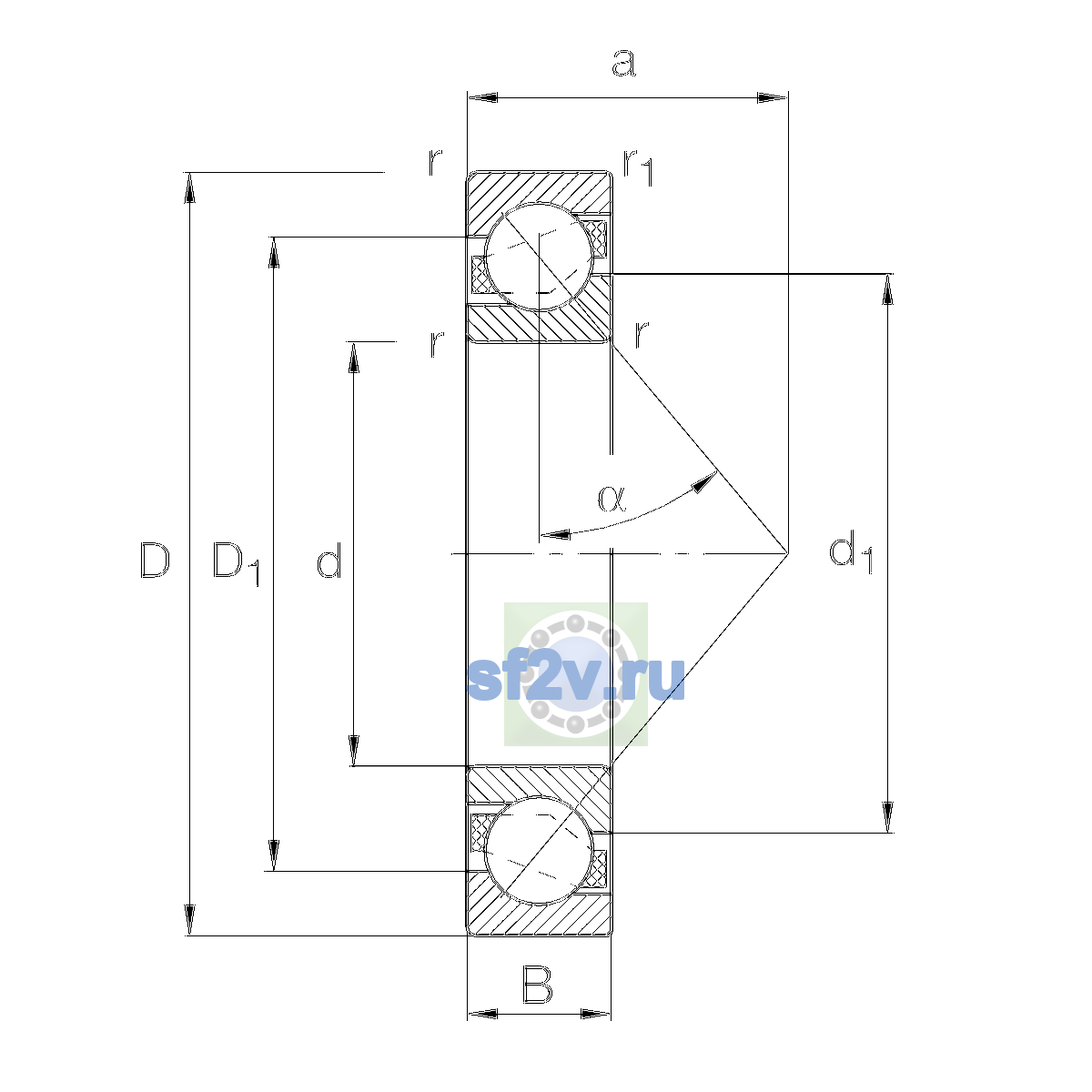 Схема подшипника 7209-B-XL-TVP-UO