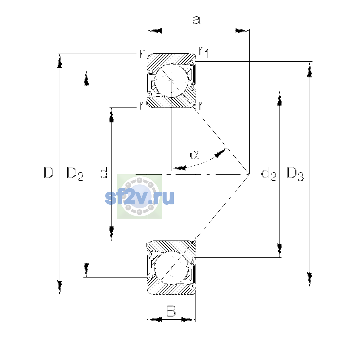 Схема подшипника 7210-B-XL-2RS-TVP