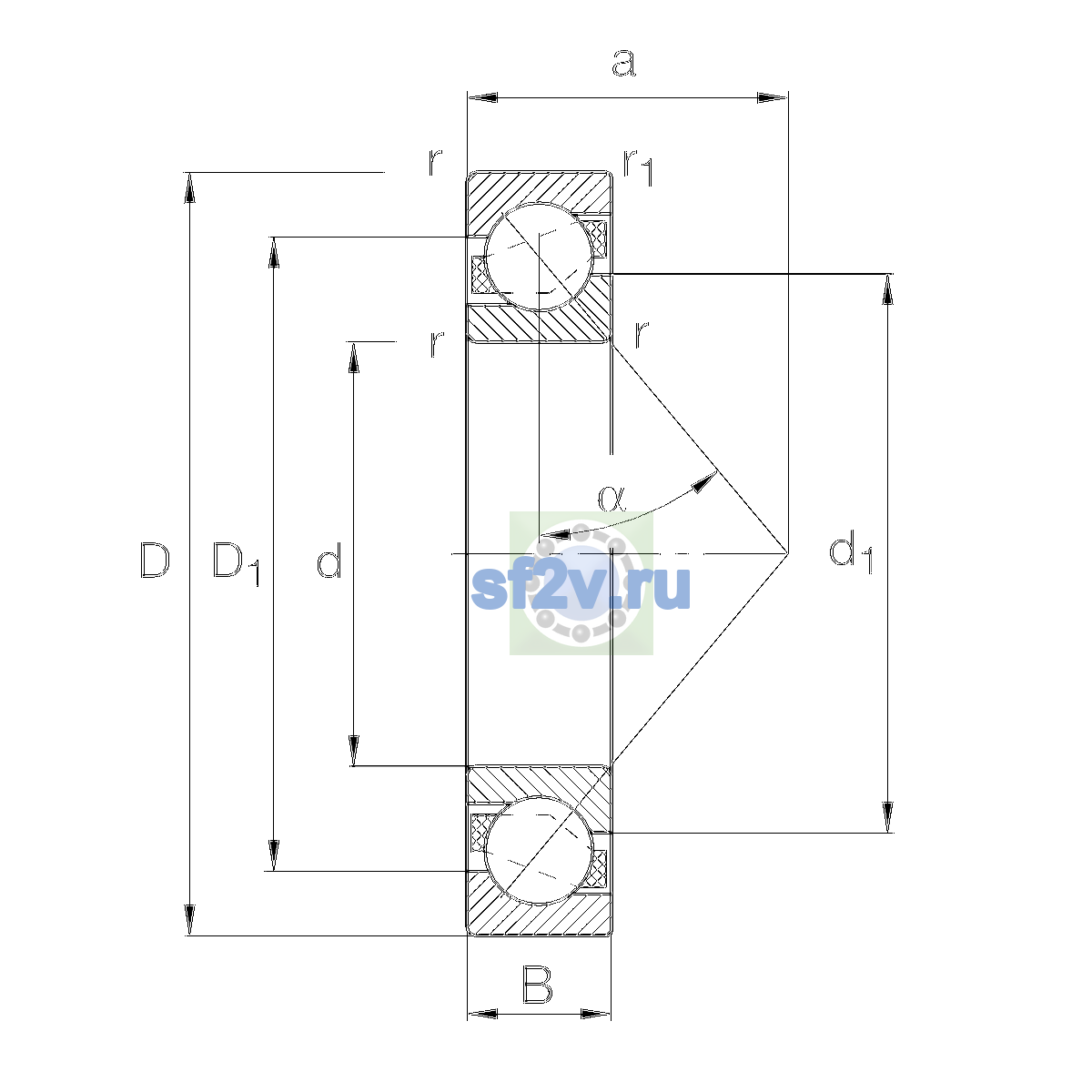 Схема подшипника 7210-B-XL-JP-P5-UL