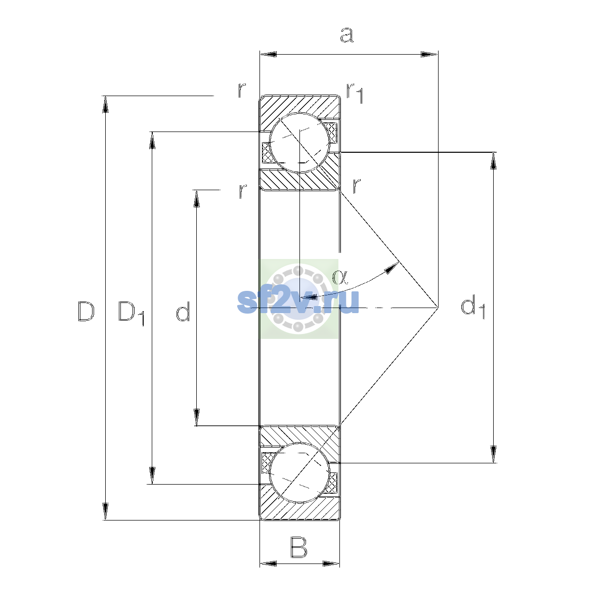 Схема подшипника 7210-B-XL-TVP-P5