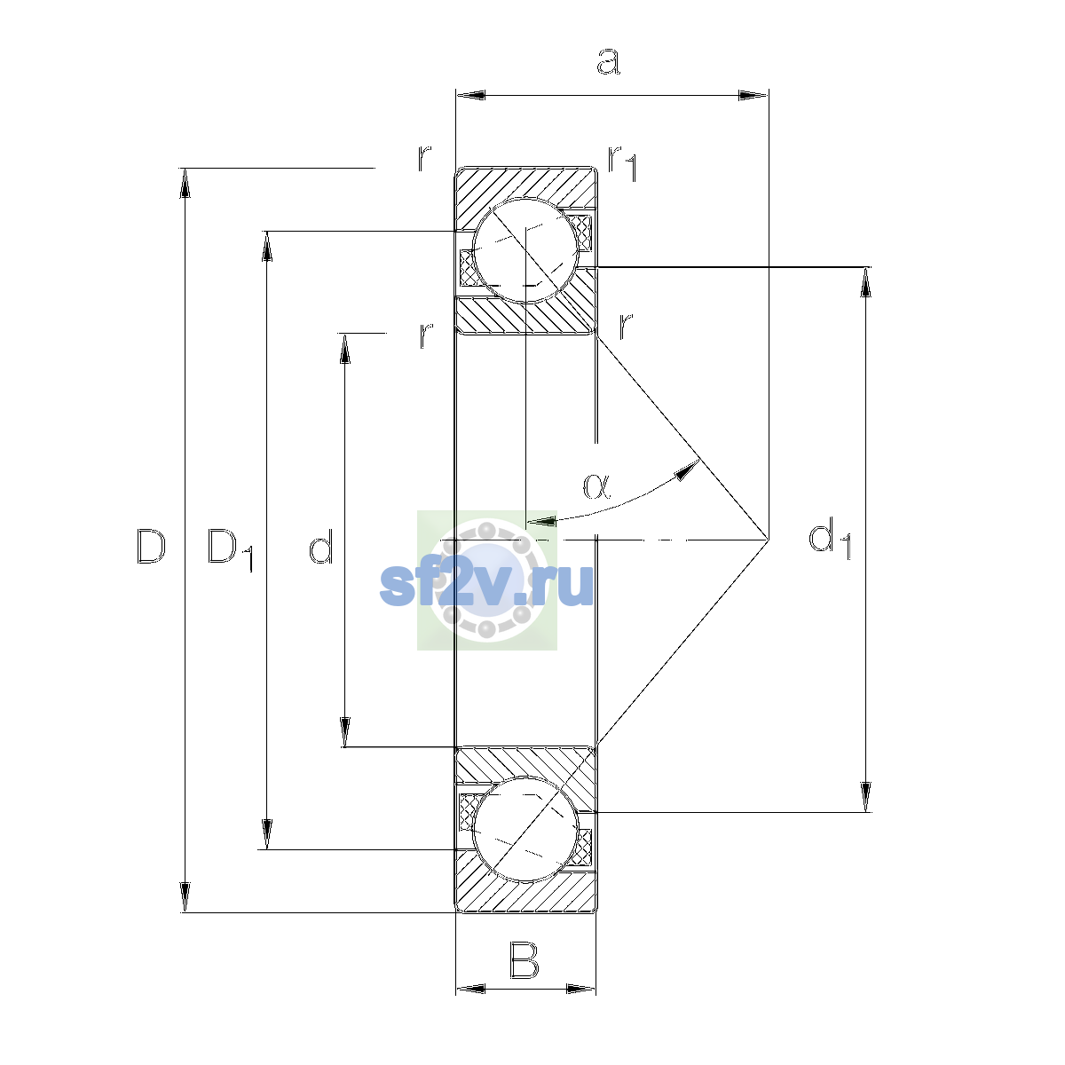 Схема подшипника 7210-B-XL-TVP-P5-UL