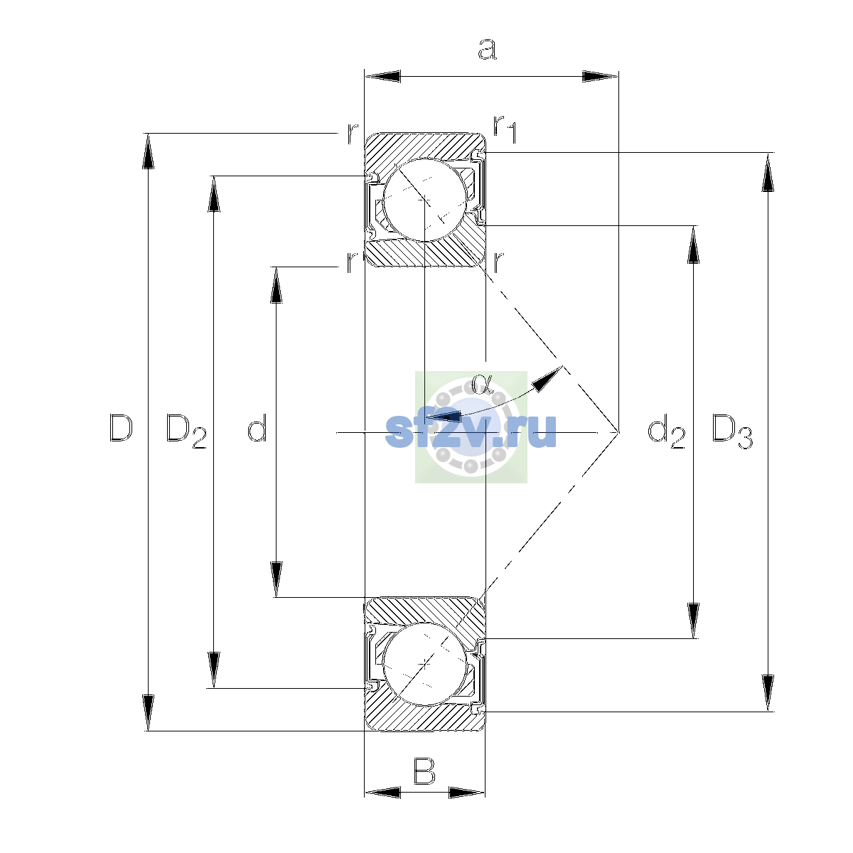 Схема подшипника 7212-B-XL-2RS-TVP