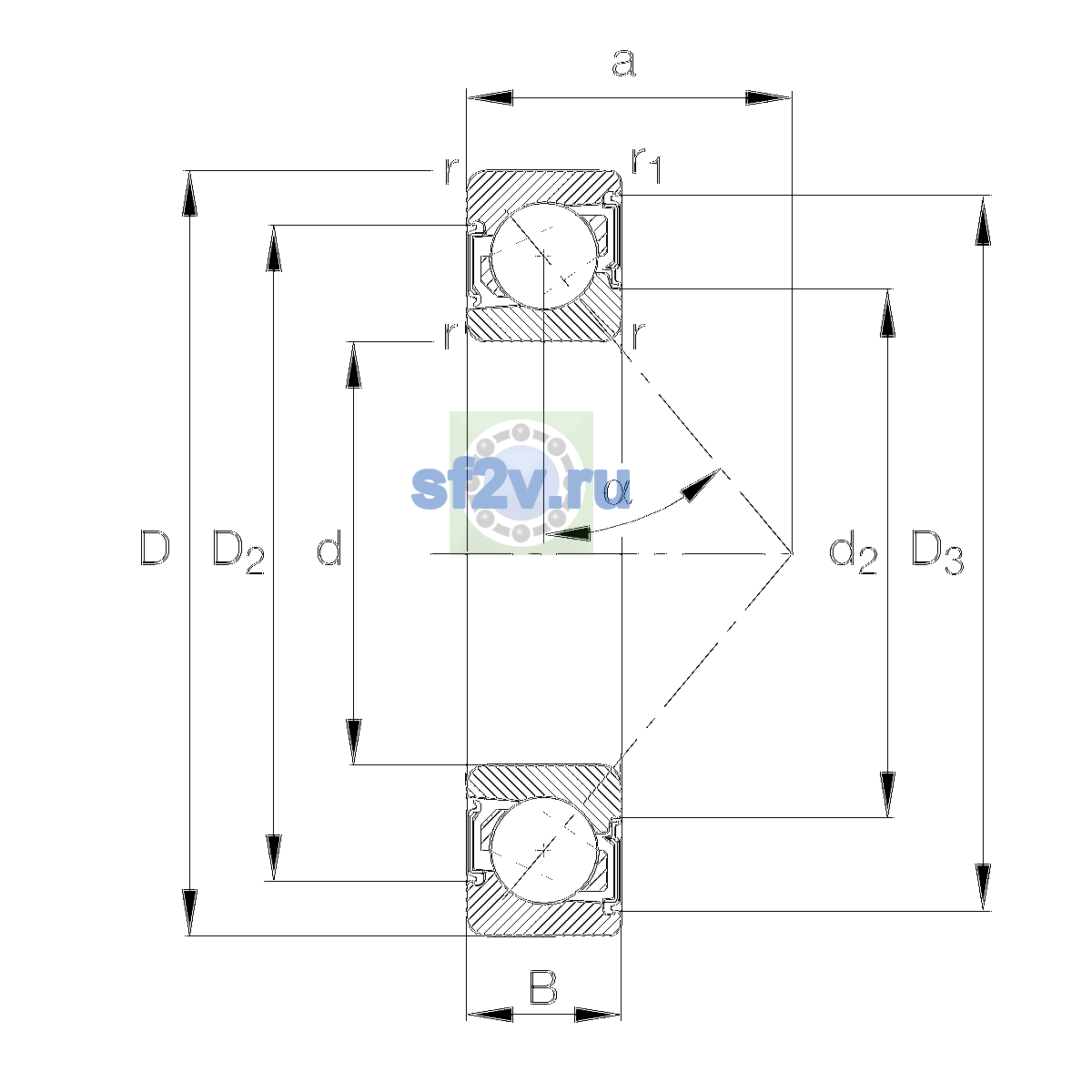 Схема подшипника 7212-B-XL-2RS-TVP-UH