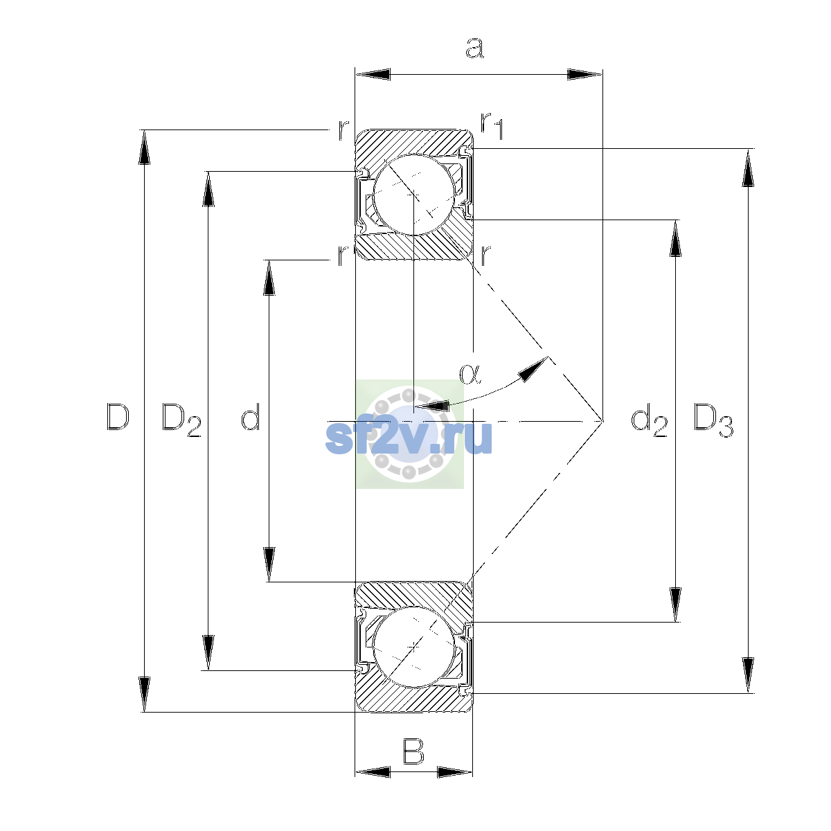 Схема подшипника 7212-B-XL-2RS-TVP-UL