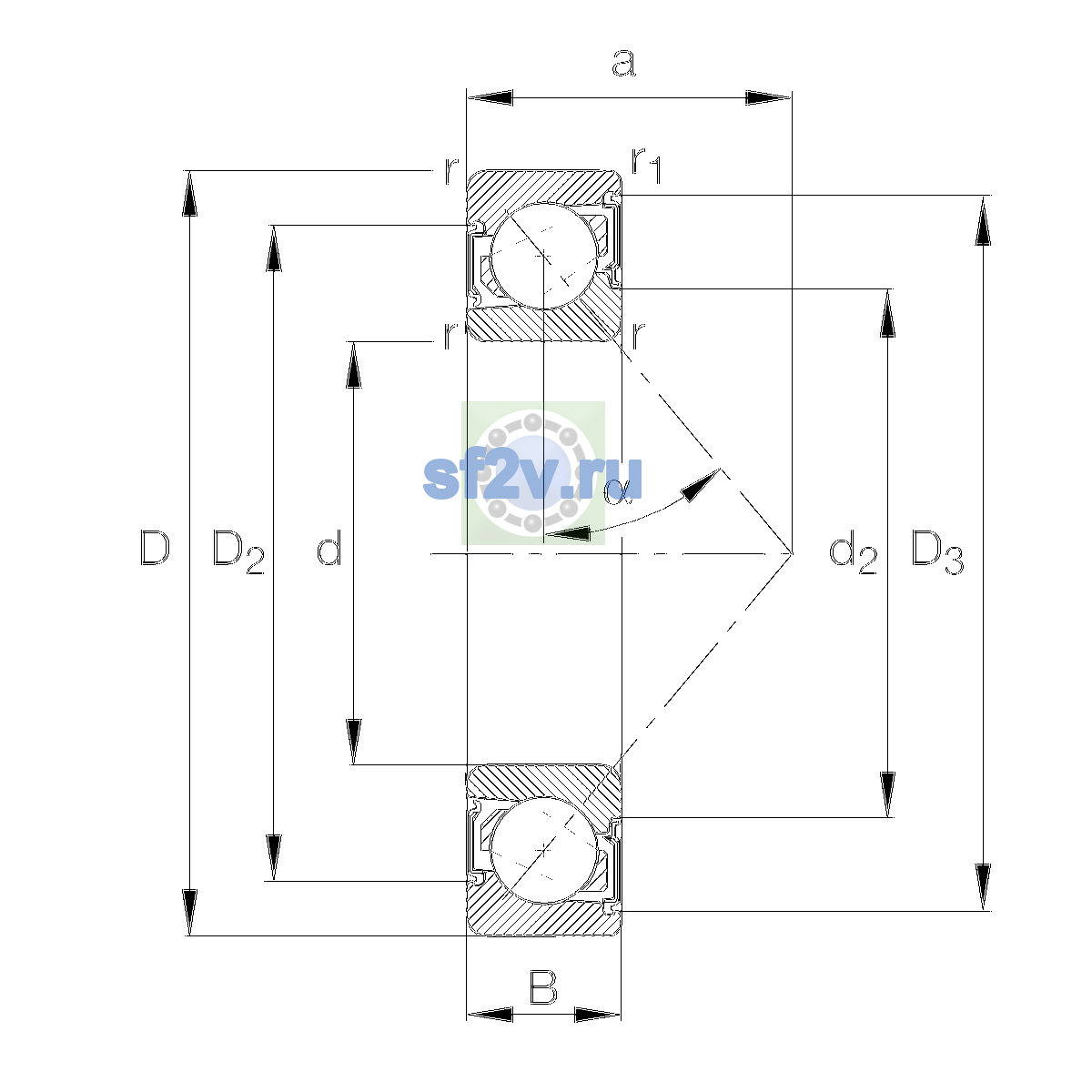 Схема подшипника 7212-B-XL-2RS-TVP-UO