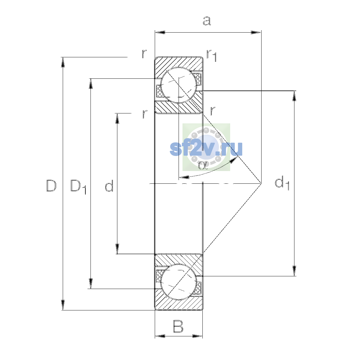 Схема подшипника 7212-B-XL-TVP-P5-UL