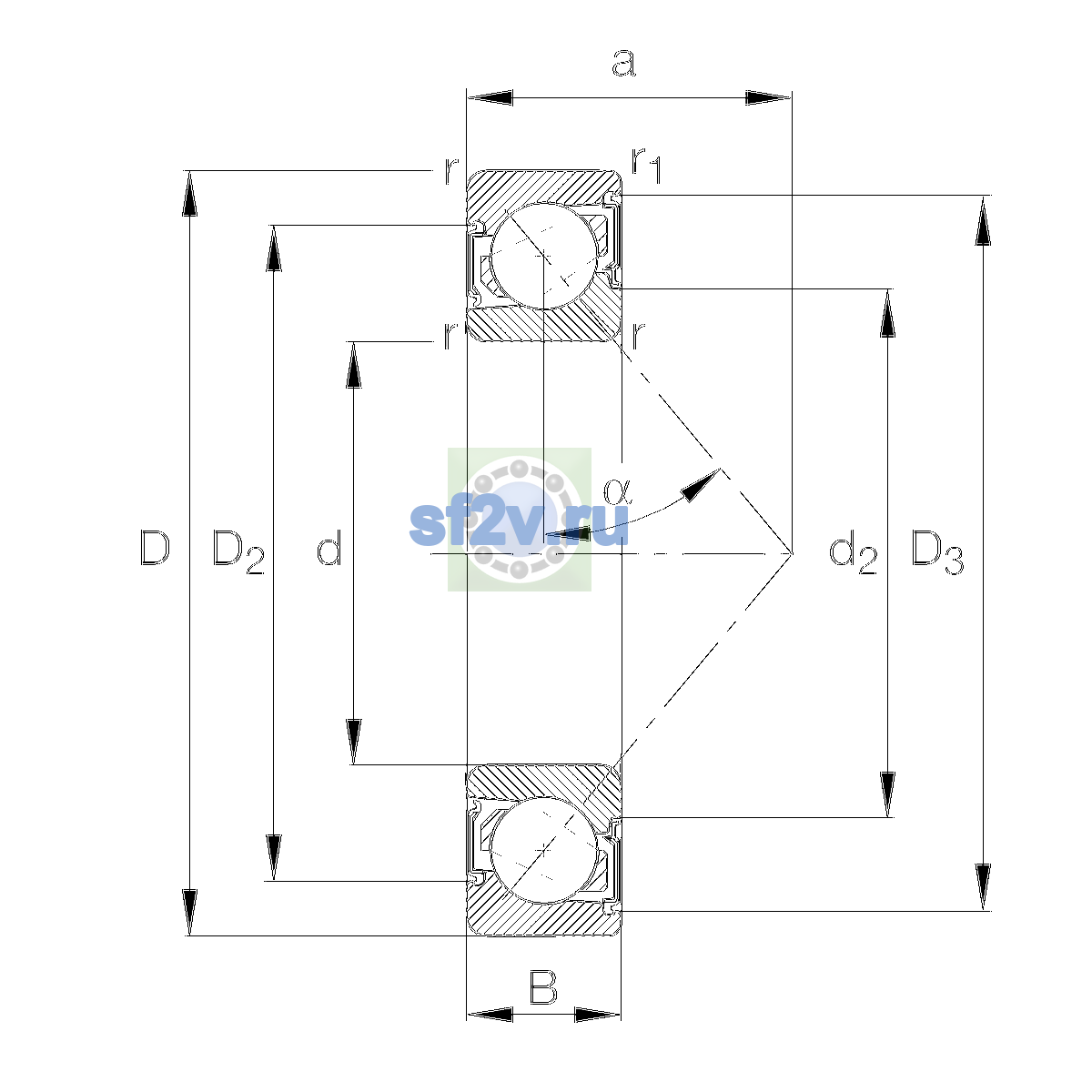 Схема подшипника 7214-B-XL-2RS-TVP-L055