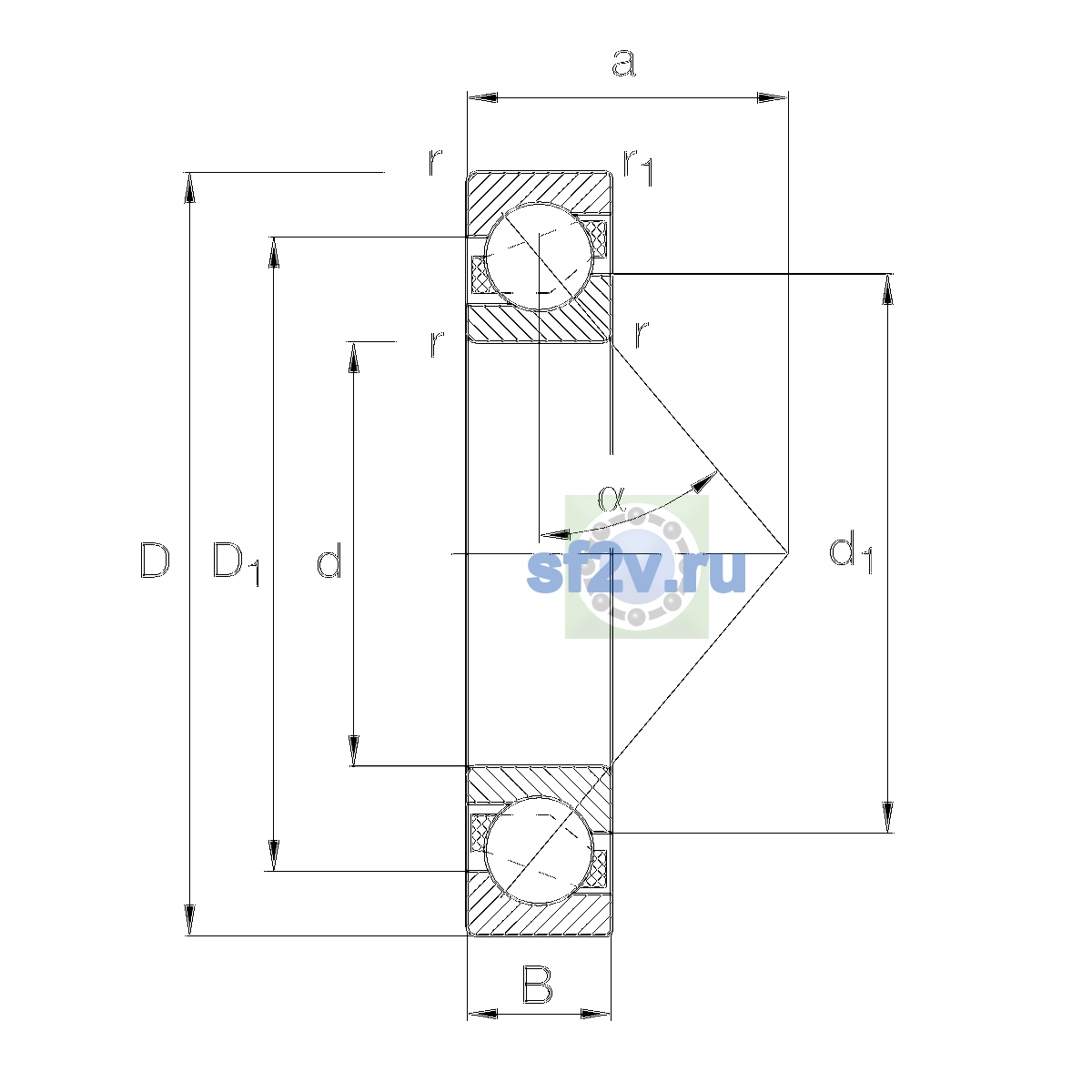 Схема подшипника 7214-B-XL-TVP-P5-UL