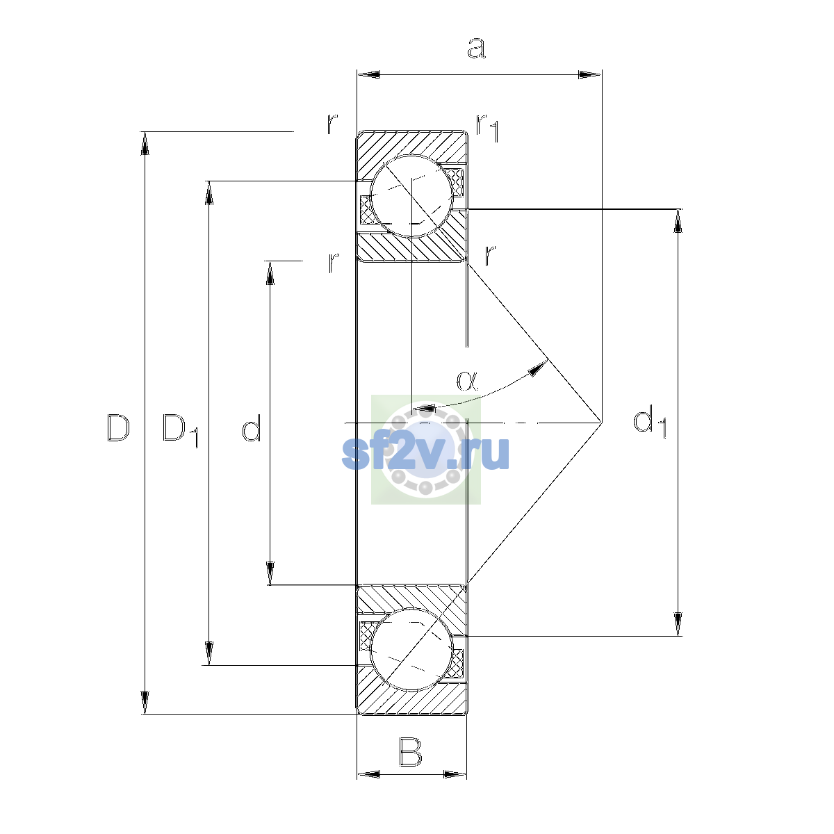 Схема подшипника 7215-B-XL-TVP-P5-UO