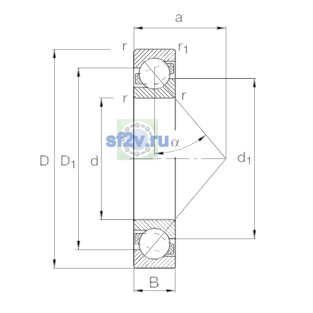 Схема подшипника 7216-B-XL-TVP-P5-UL