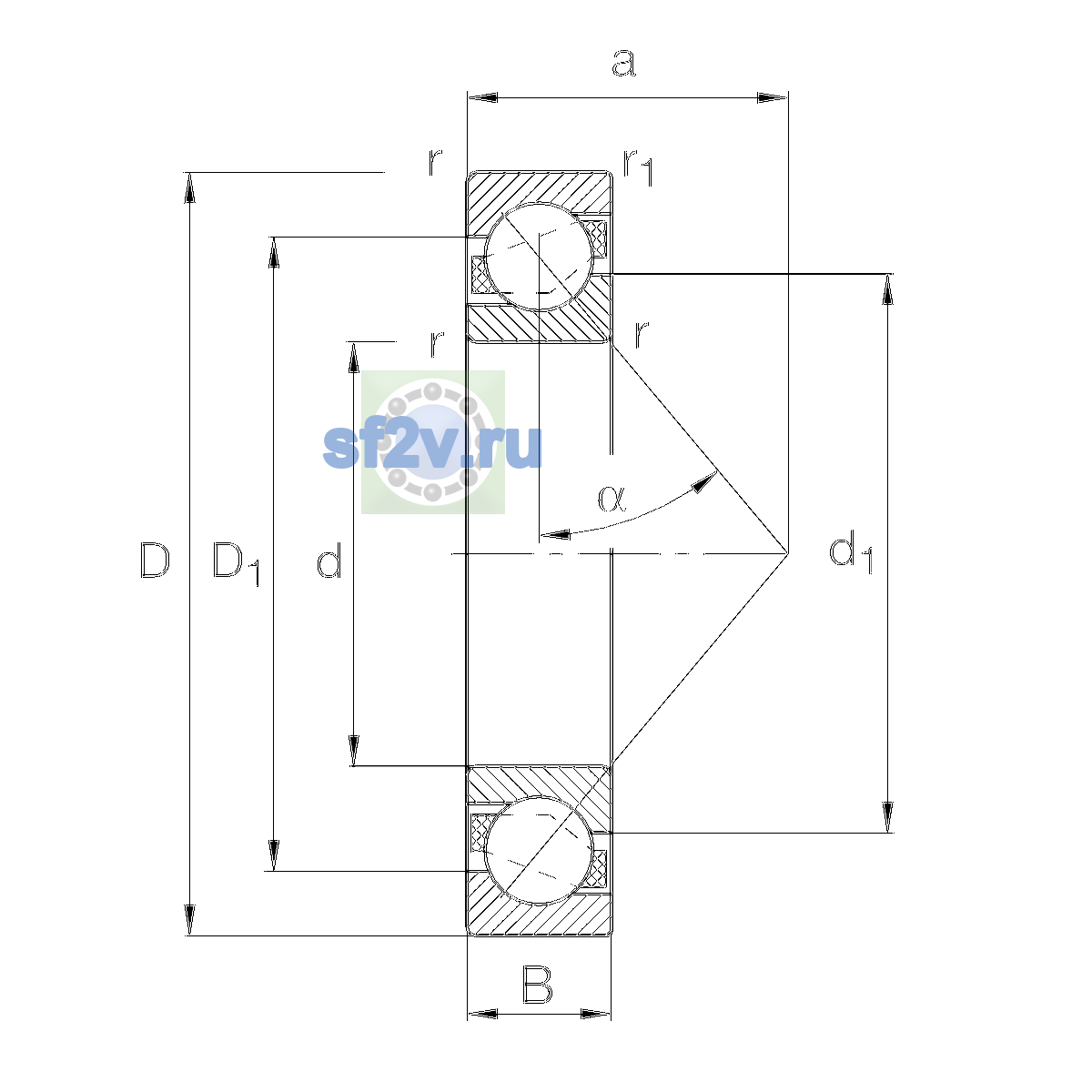 Схема подшипника 7220-B-XL-JP-UA