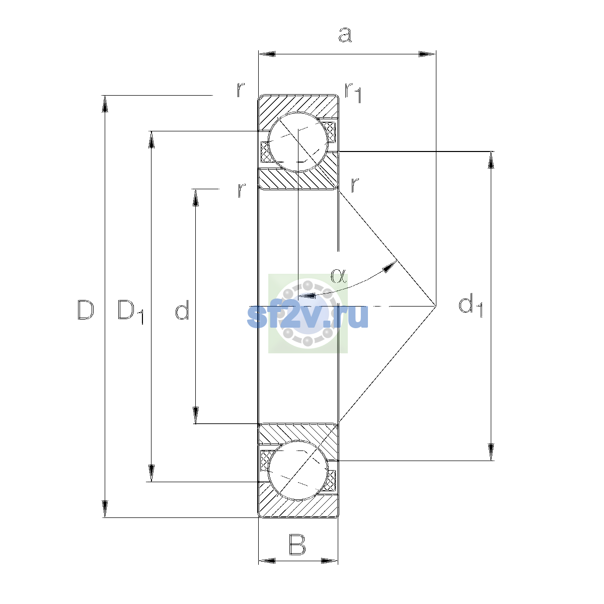 Схема подшипника 7220-B-XL-MP-S1-UA