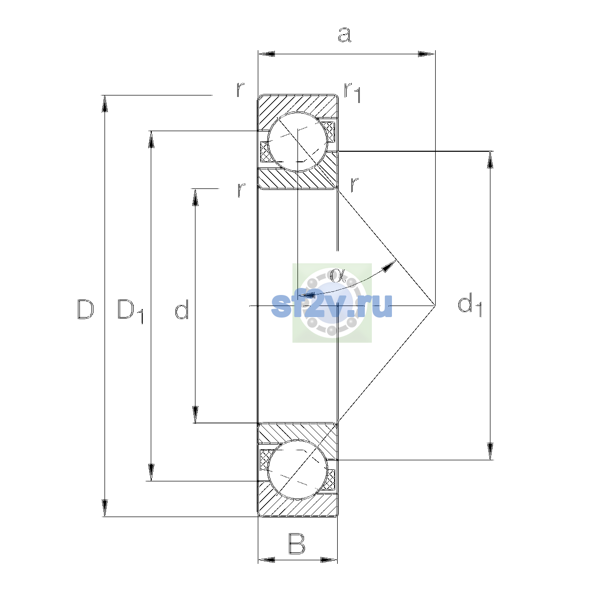 Схема подшипника 7220-B-XL-MP-UO
