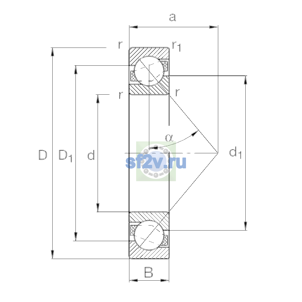 Схема подшипника 7220-B-XL-TVP-UB