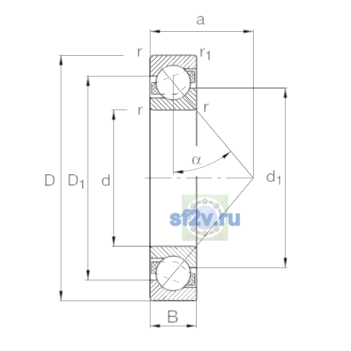 Схема подшипника 7220-B-XL-TVP-UL