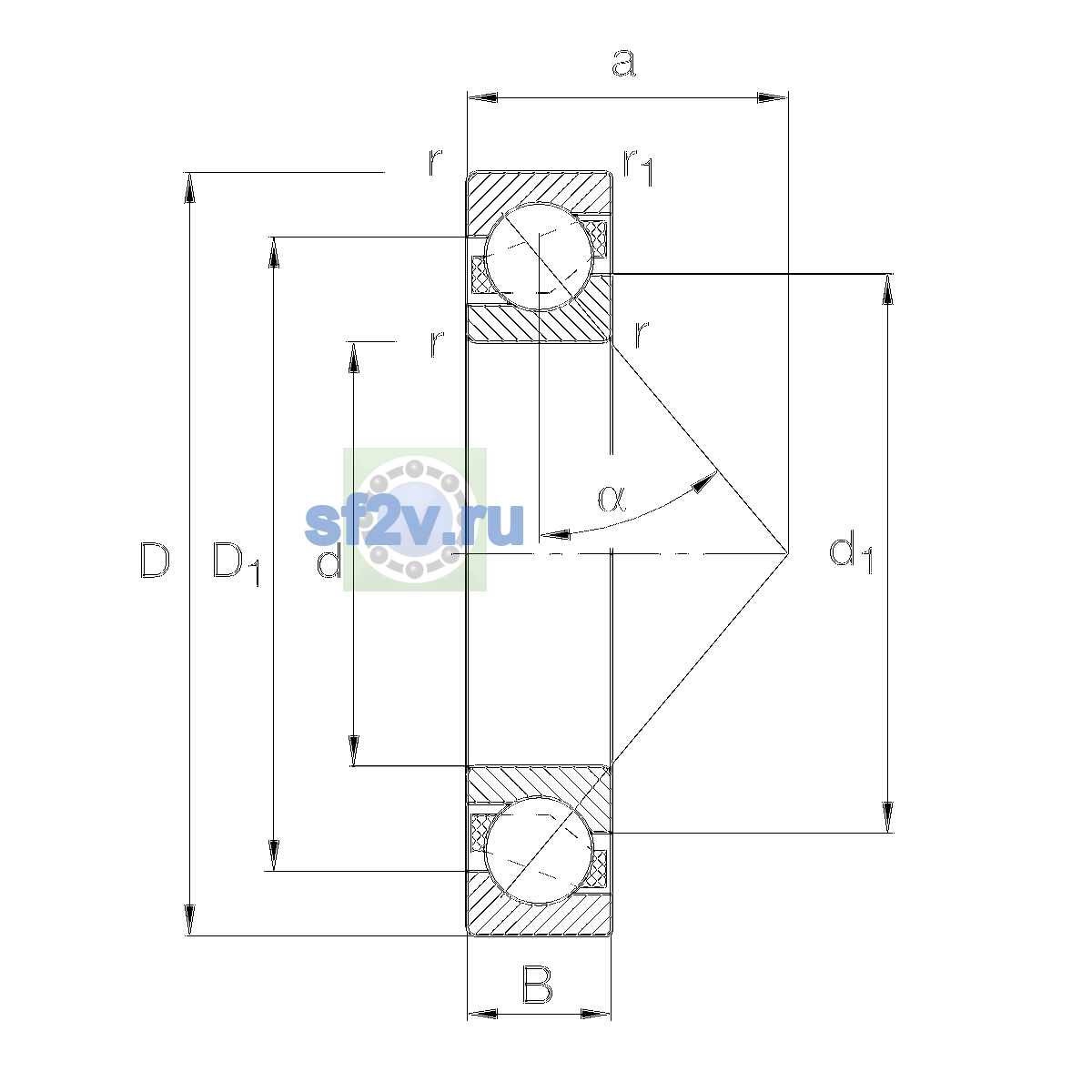 Схема подшипника 7222-B-XL-MP-UA