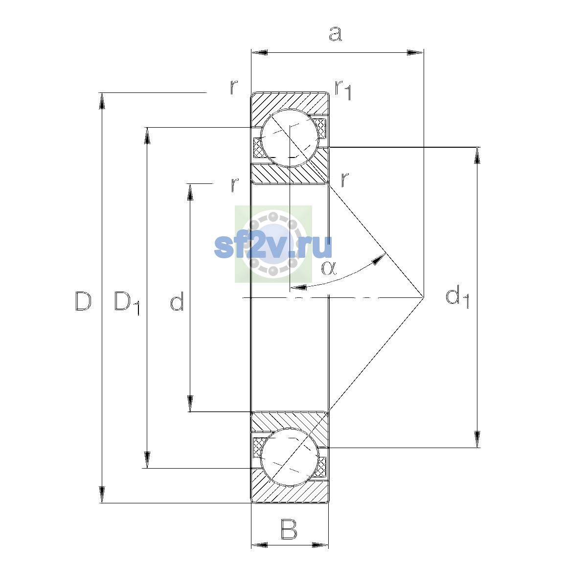 Схема подшипника 7222-B-XL-TVP-UB
