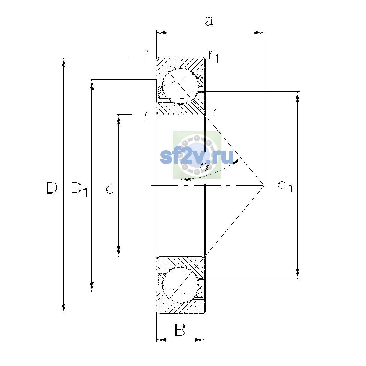 Схема подшипника 7222-B-XL-TVP-UO