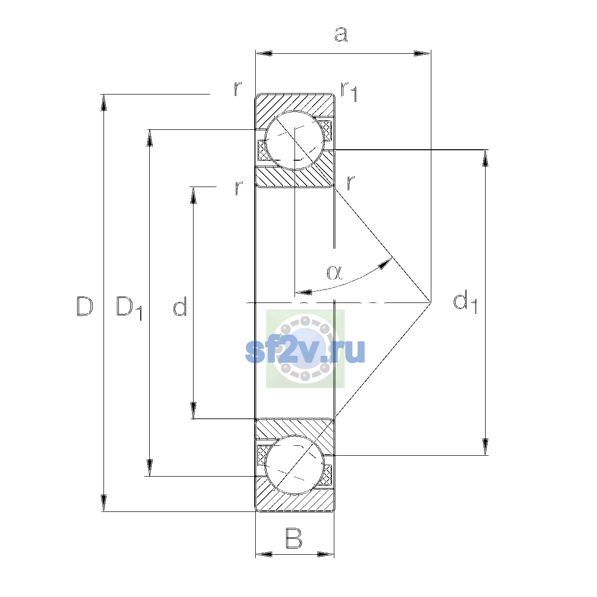 Схема подшипника 7224-B-XL-MP-P5-UO