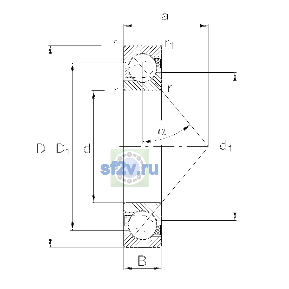 Схема подшипника 7224-B-XL-MPA-P5-UO