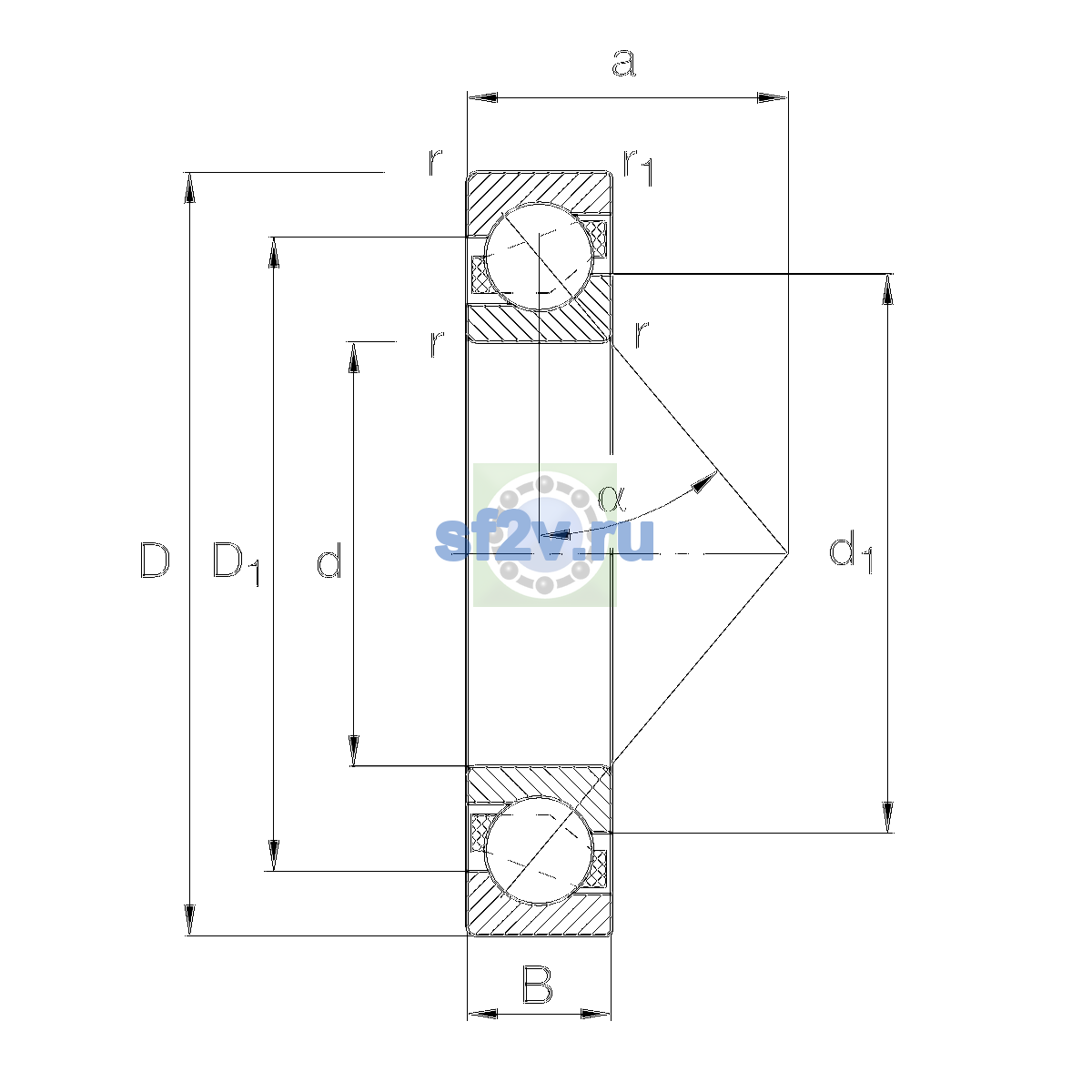 Схема подшипника 7228-B-XL-MP-P5