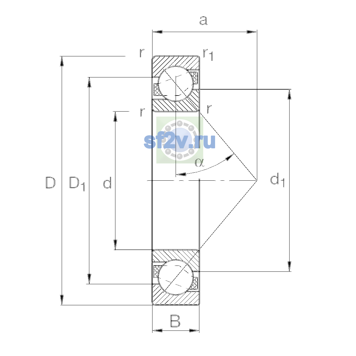 Схема подшипника 7232-B-MP-P5-UL