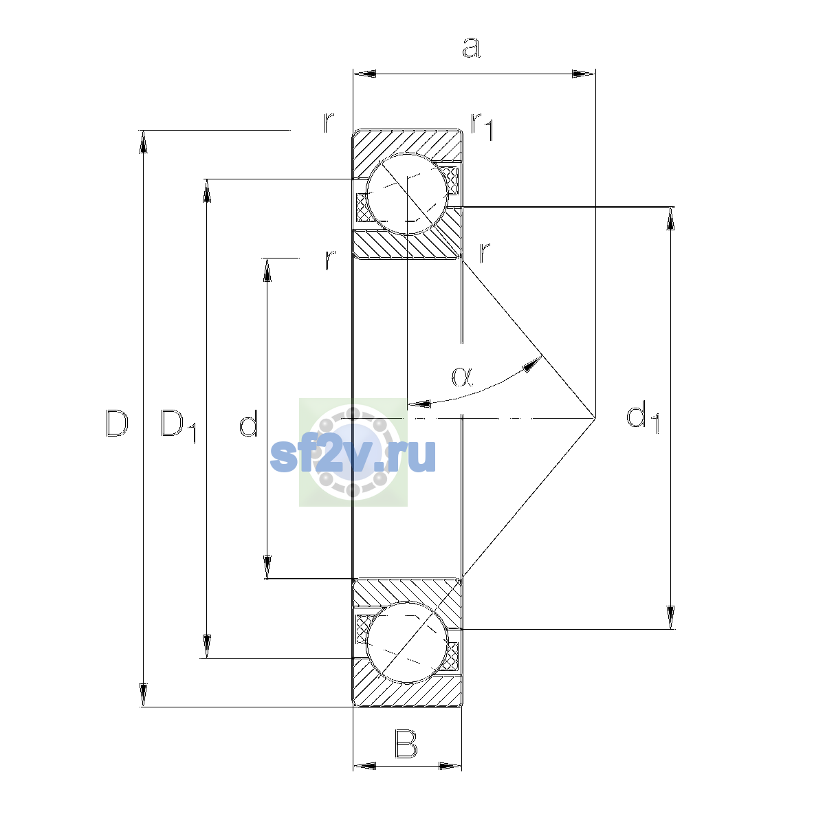 Схема подшипника 7240-B-MP-P5-UL