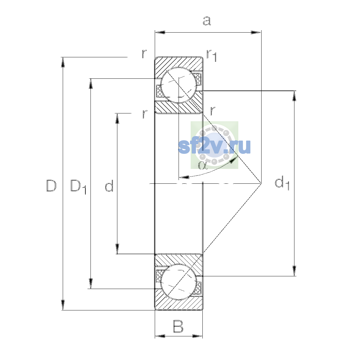 Схема подшипника 7301-B-XL-TVP-P5-UL