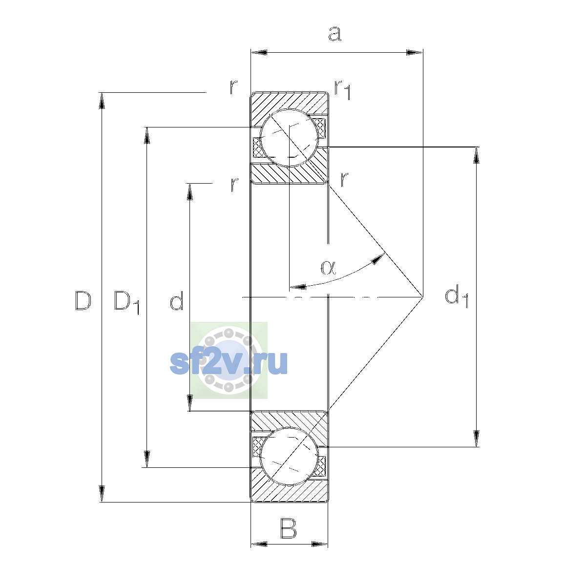 Схема подшипника 7301-B-XL-TVP-UO
