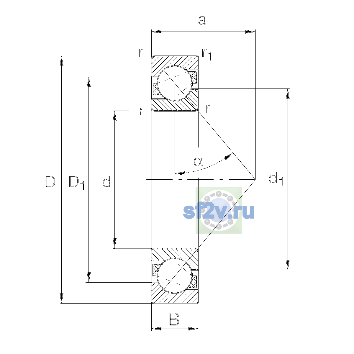 Схема подшипника 7302-B-XL-TVP-UA
