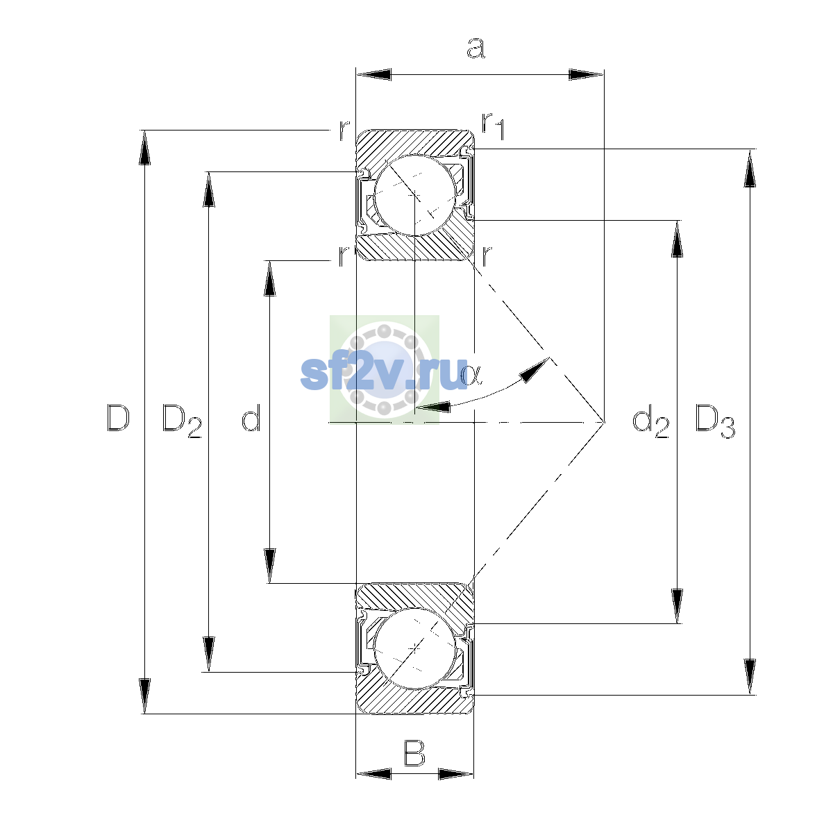 Схема подшипника 7303-B-XL-2RS-TVP